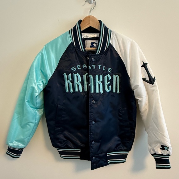 STARTER Jackets & Blazers - Seattle Kraken Navy Teal White Bomber Jacket